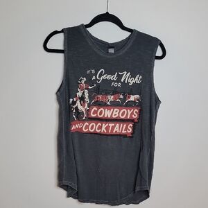 Graphic Sleeveless Top with Cowboy And Cocktails Print